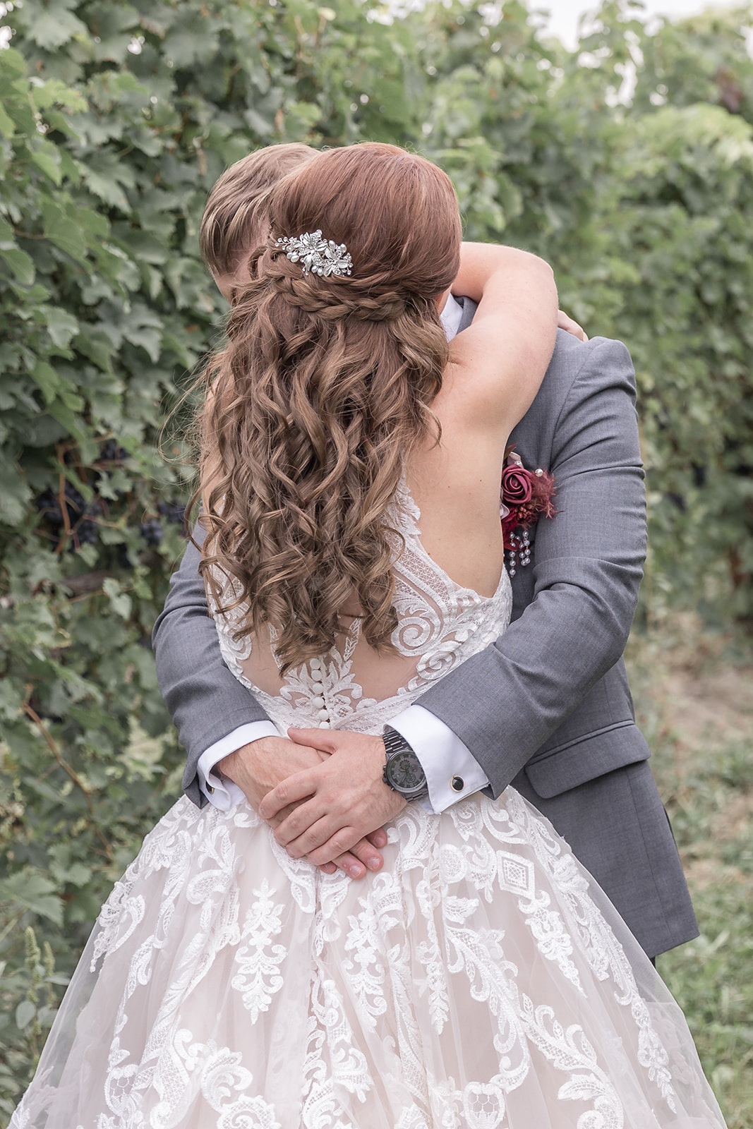 Groom sees bride during first look