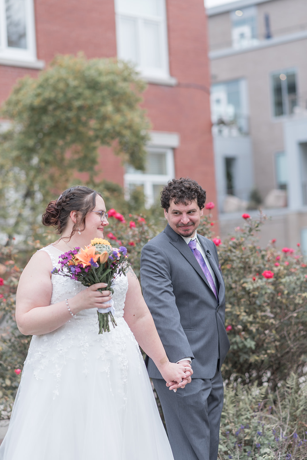 Groom sees bride during first look