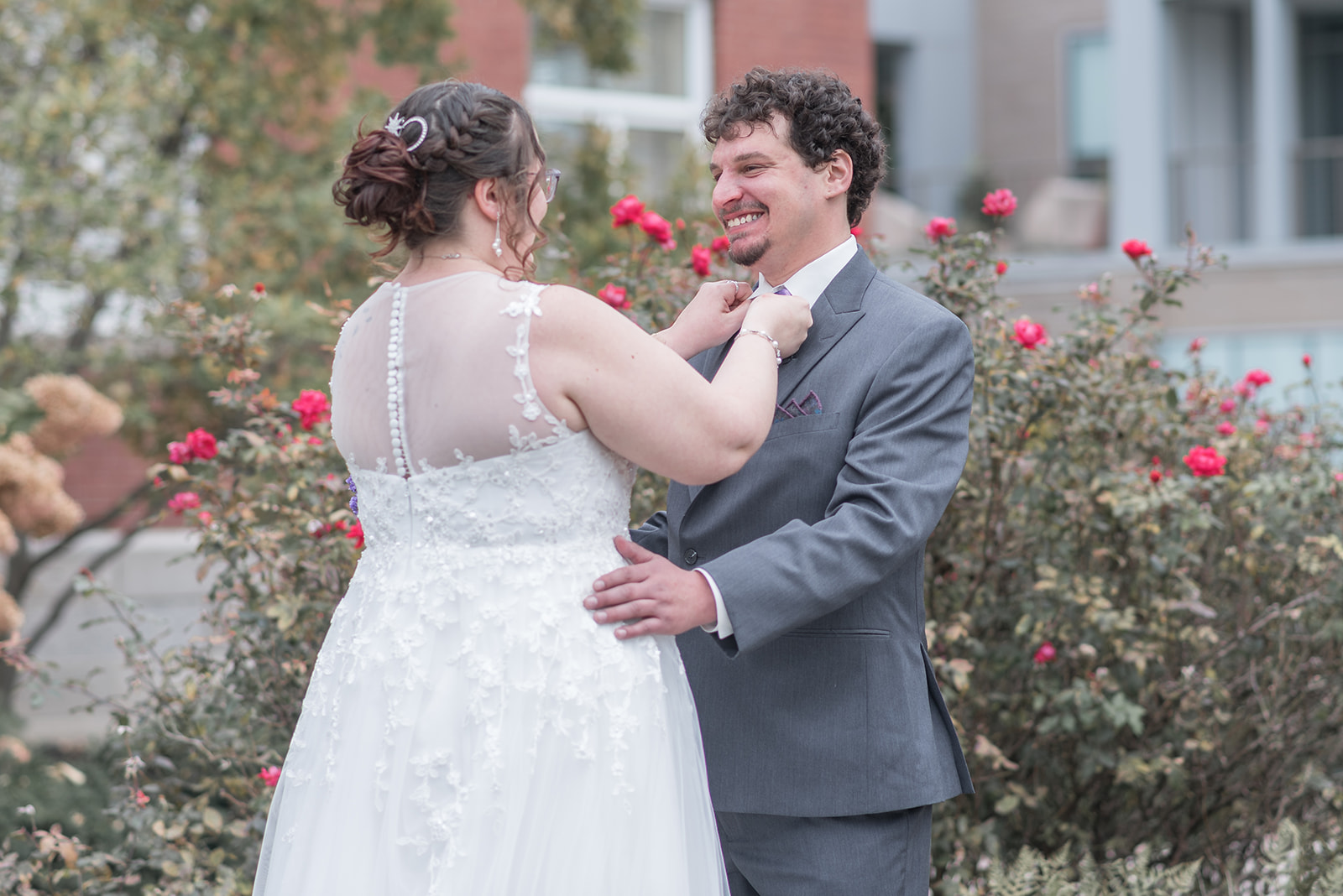 Groom sees bride during first look